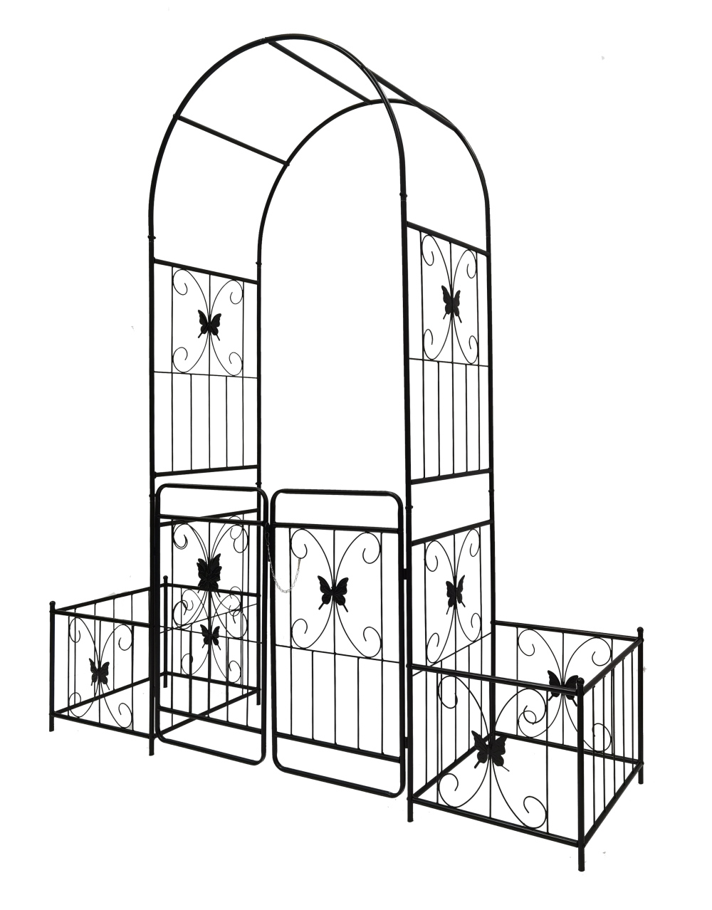 IVV 7.2ft Garden Arbor Arch with Gate and Side Planter Box, Wedding Arch Archway for Ceremony Party, Trellis for Plant Climbing, Christmas Decorations Pergola for Backyard, Lawn, Patio, Yard (Black)