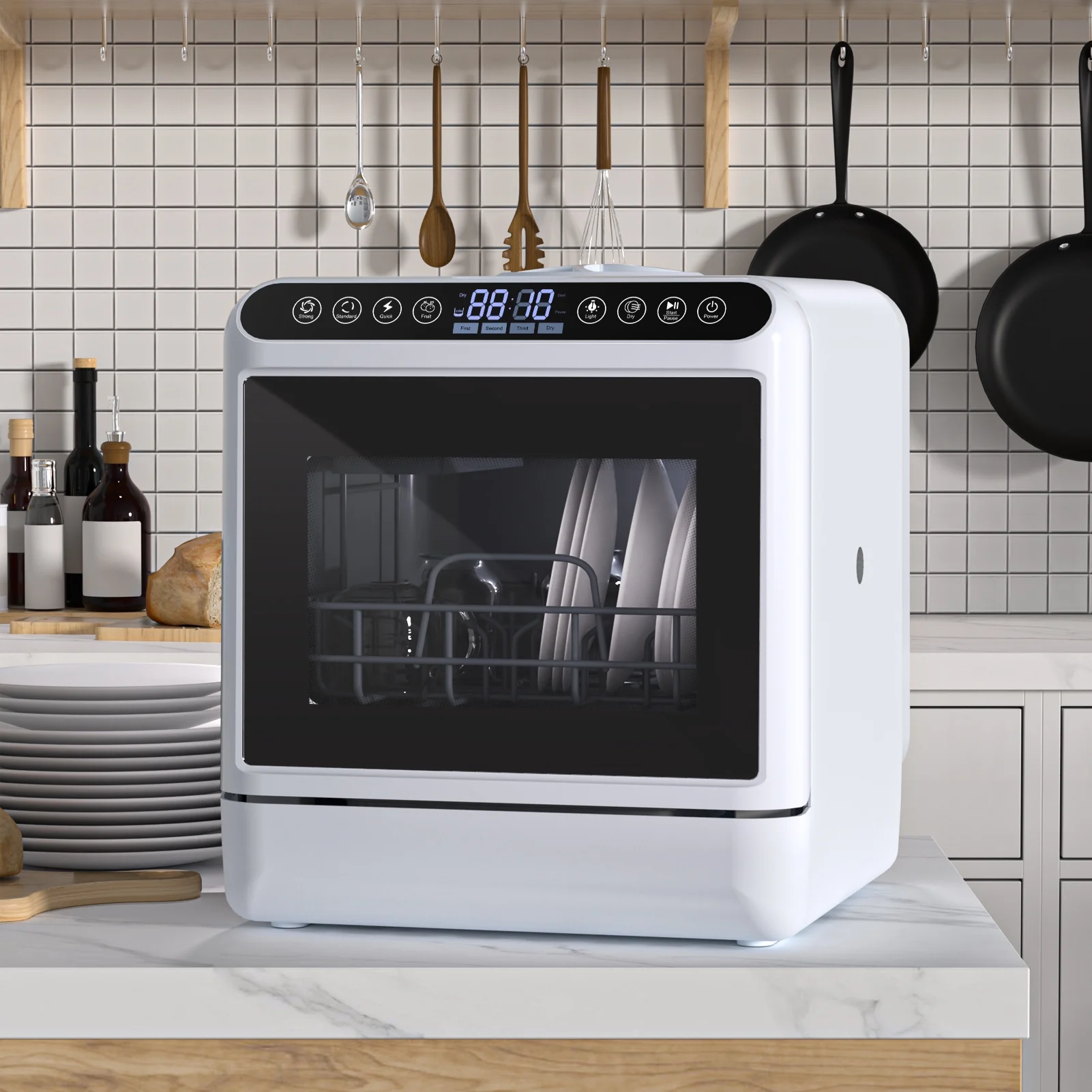 Leadrop Portable Countertop Dishwasher, 2-Tier Rack Mini Dishwasher with 5L Water Tank Multifunctional Dish washer with 5 Place Settings, 3-Spray Arm and Air-Dry Function