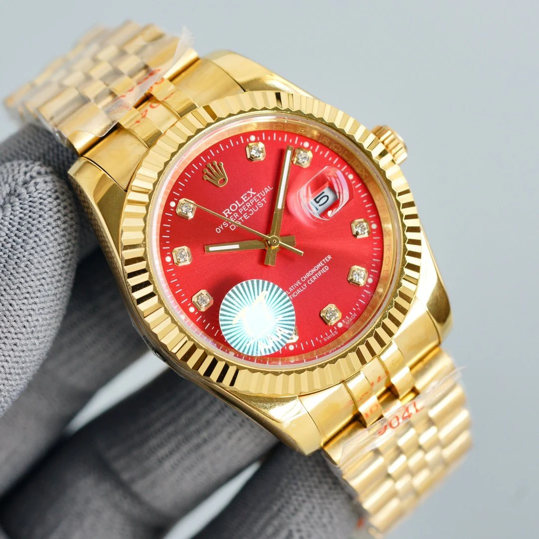 Rolex Watch DATEJUST 41MM GOLD RED DIAL JUBILEE BRACELET Watch