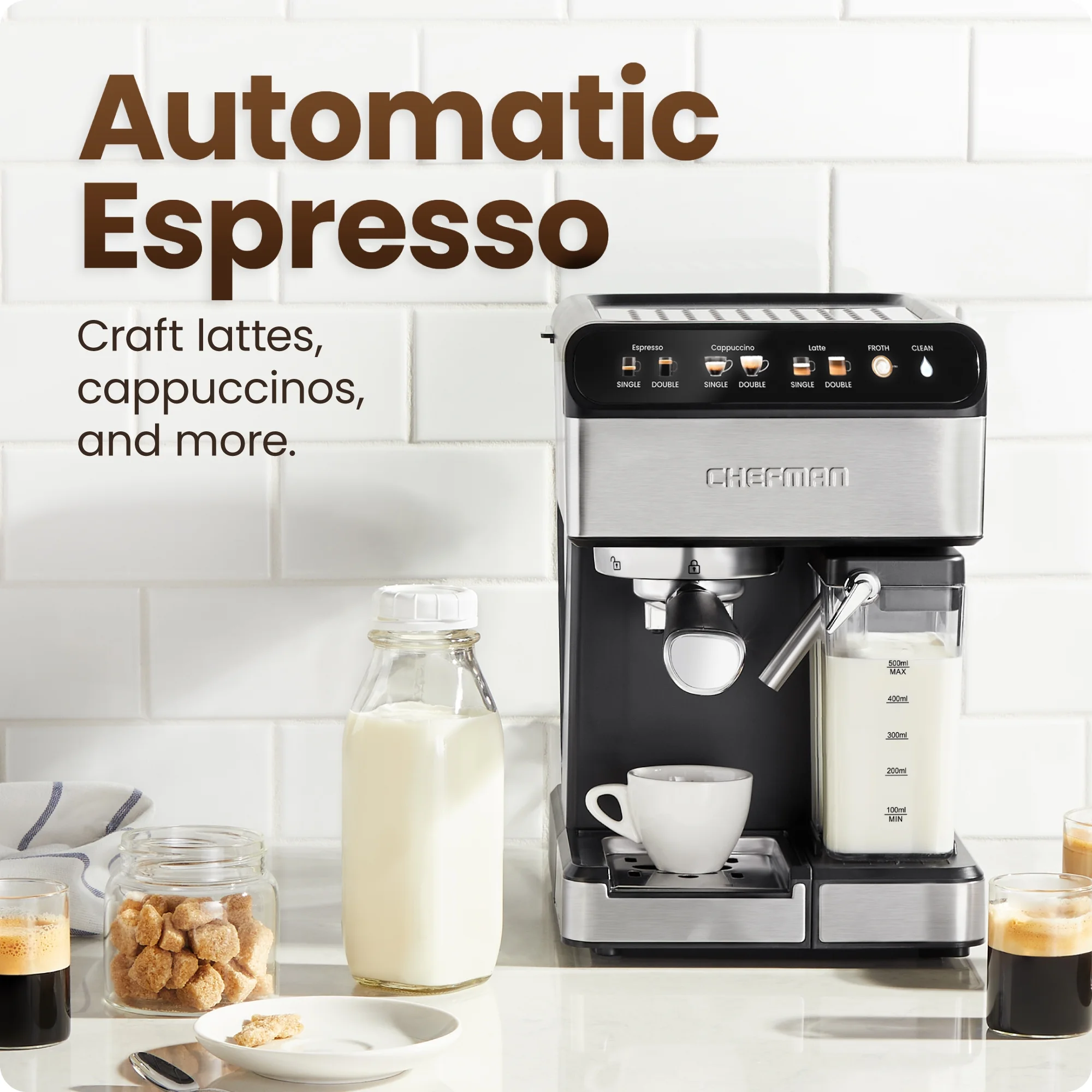 Chefman CafMaster Pro Espresso Machine w/ Milk Frother for Cappuccinos & Lattes C Stainless Steel