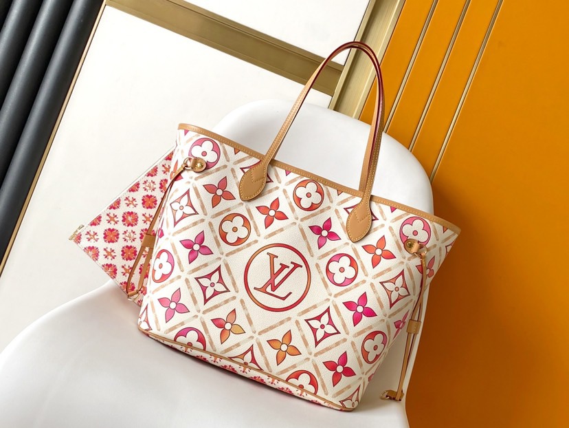 LV Neverfull MM Pool Coral in Canvas
