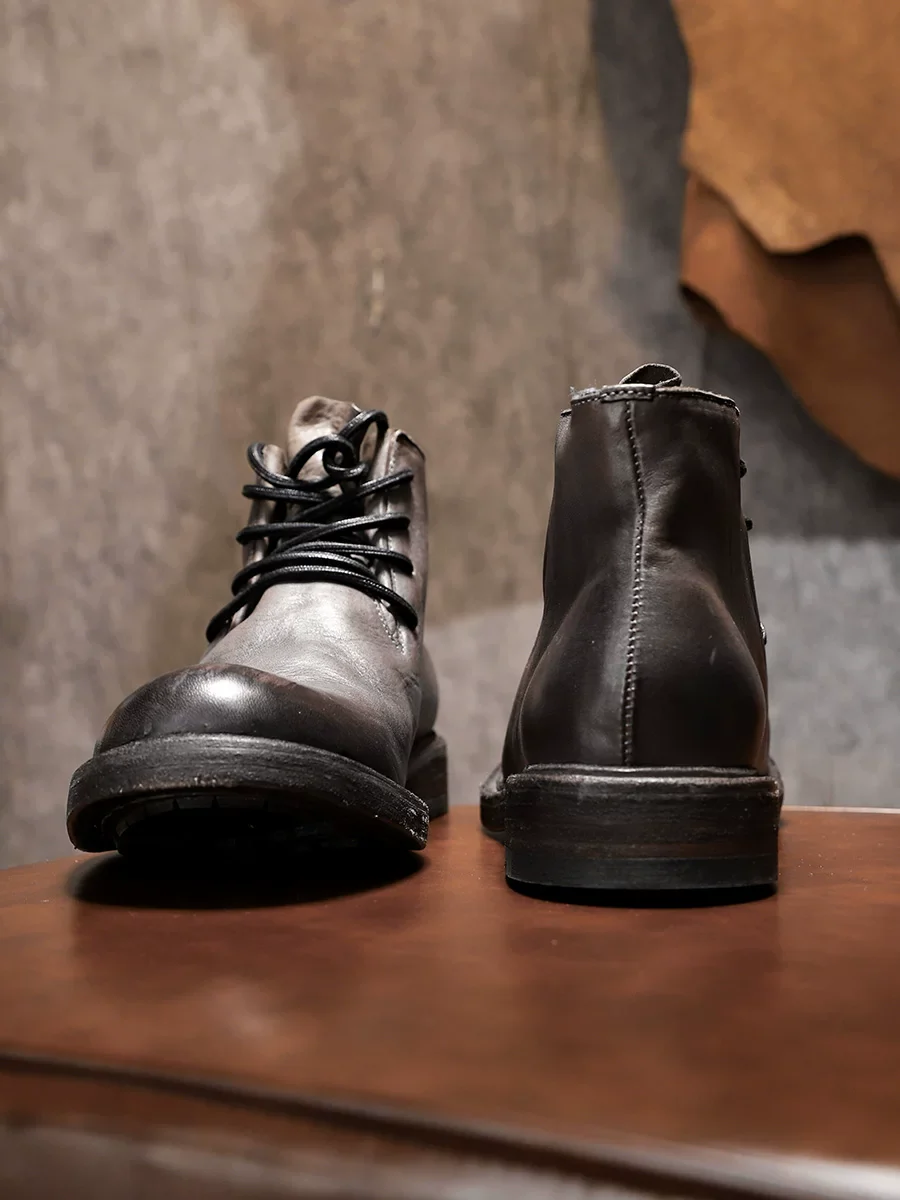 Premium gray men's first-layer cowhide desert boots