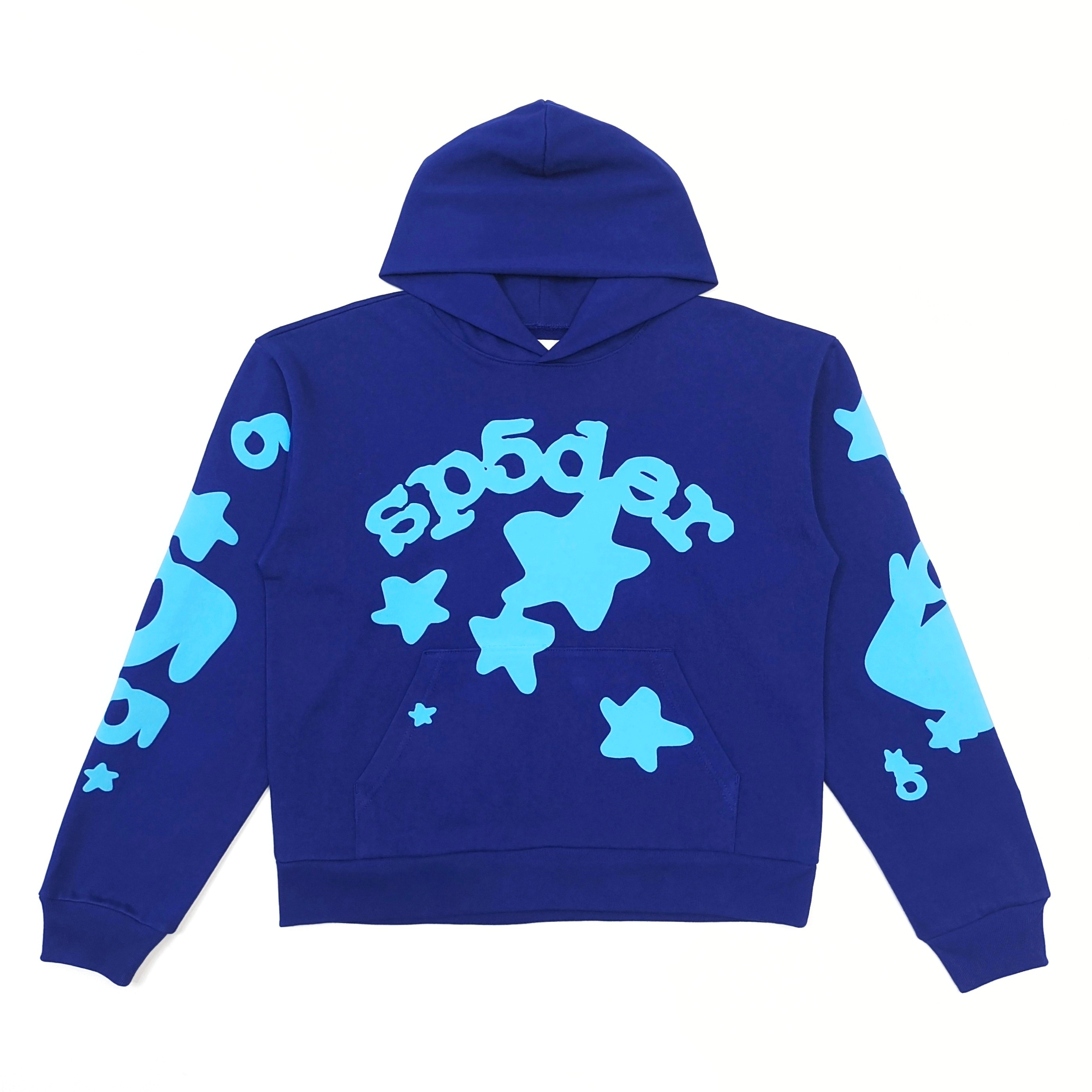 1:1 high-quality sky blue star-print dark blue hoodie