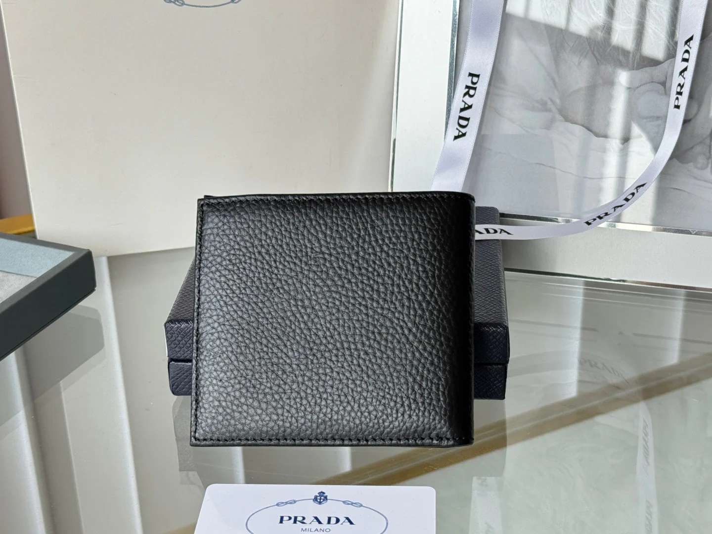 Prada 2M0513 Wallet 11cm Black lychee-grained cowhide HW