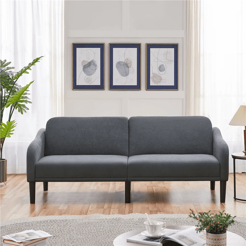 Topeakmart Fabric-Upholstery Convertible Futon Sofa Bed with Adjustable Split Back, Dark Gray