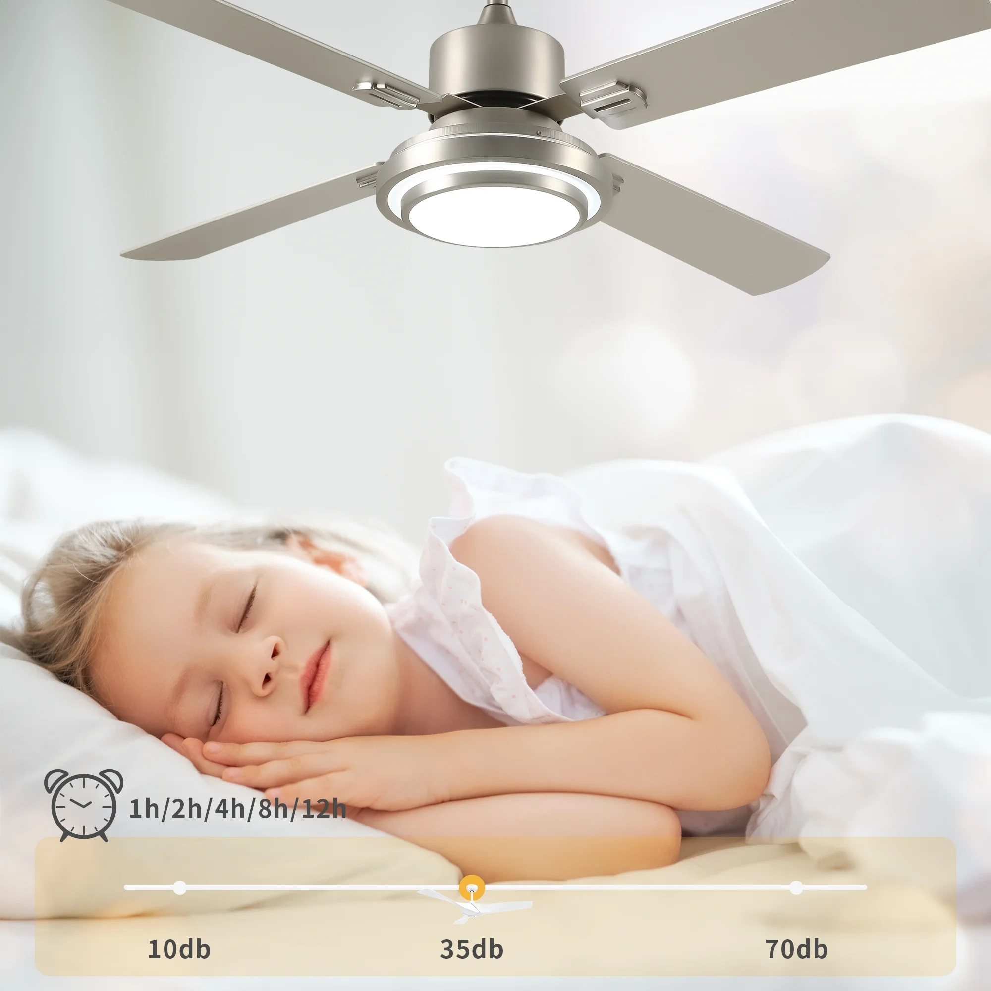 Dextrus 4-Blade Contemporary 52'' Ceiling Fan with Light and Remote Control, Brushed Nickel Finish, Reversible Blades, Perfect for Farmhouse Living Room and Bedroom Decor