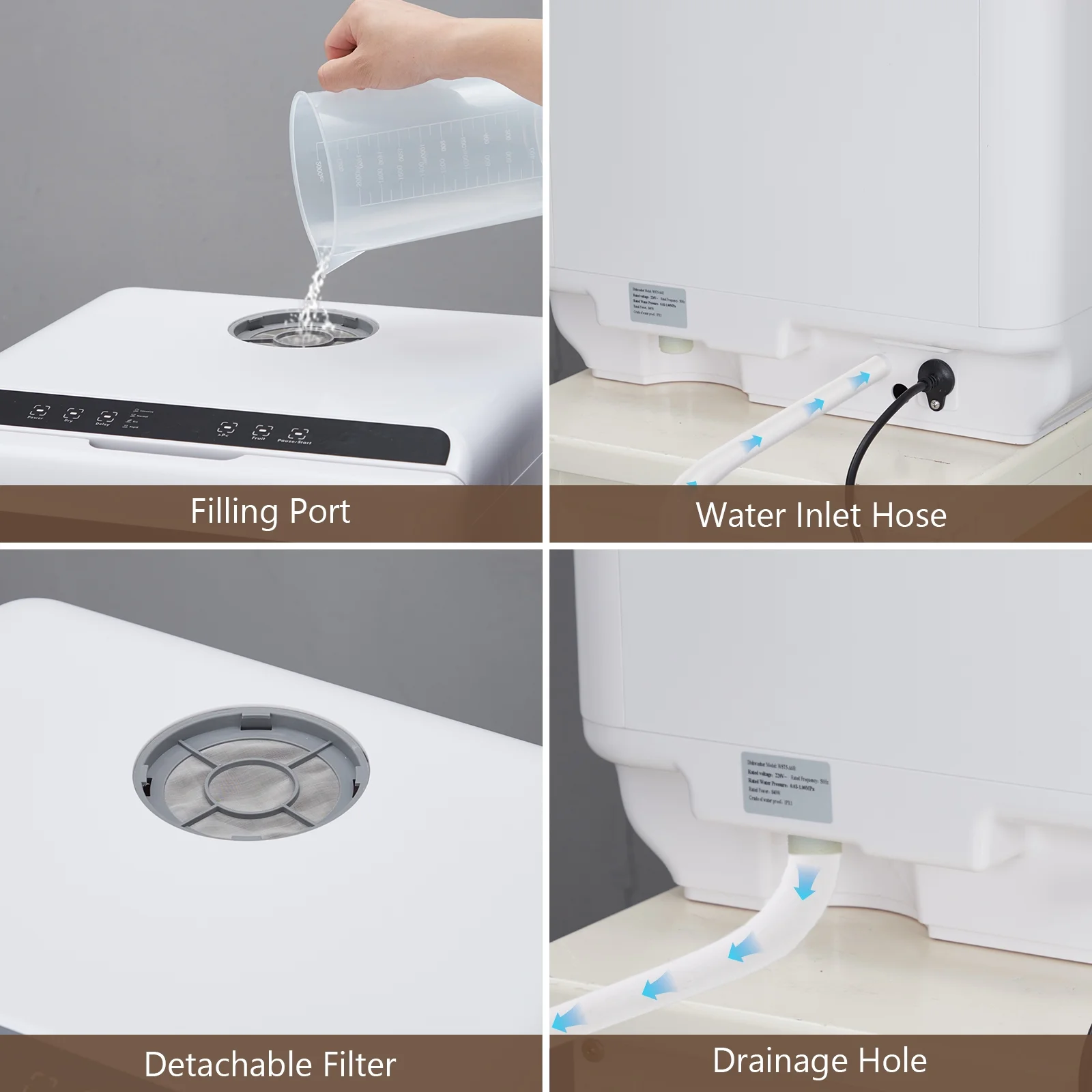 Danolapsi Portable Dishwasher,Countertop Dishwasher with 5L Water Tank, Dual Sprays,5 Programs,149?High Temp & Air Dry, Mini Dishwasher for RVs & Apartments