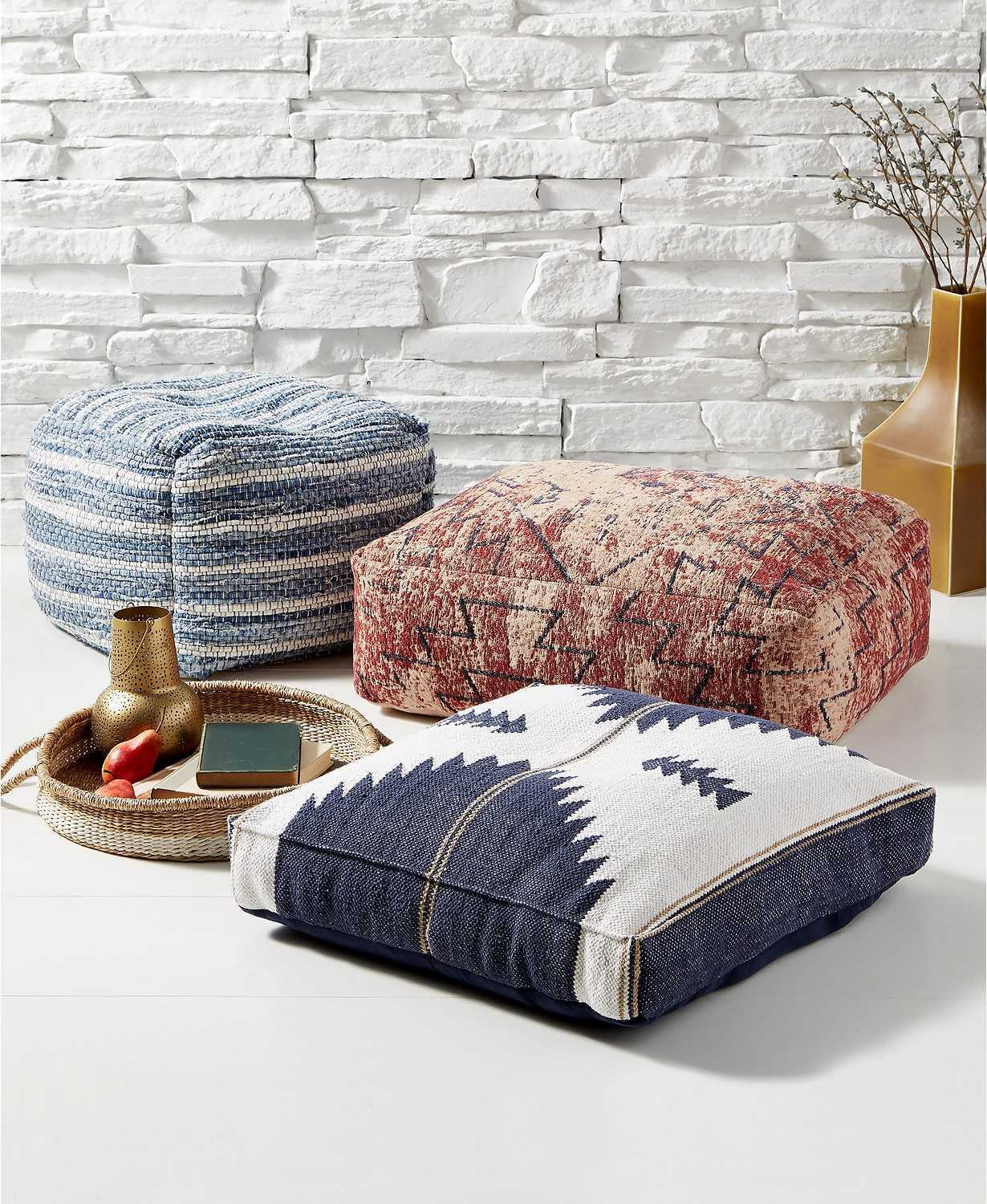 Lucky Brand Distressed Chen Pouf Dark Red
