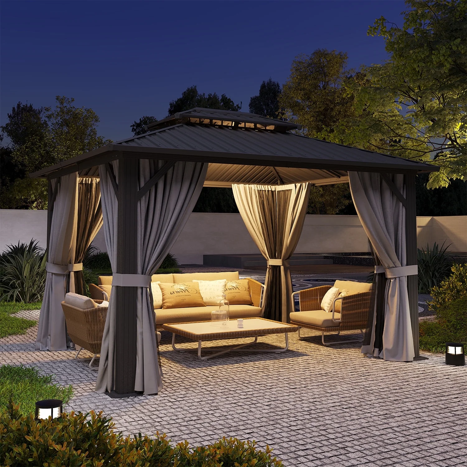 Clouddwell 10' x 12' Gazebo for Patio, Gazebo Pergola with Sloped Roof, Large Wall-Mounted Heavy Duty Awnings, for Deck, Patio and Backyard