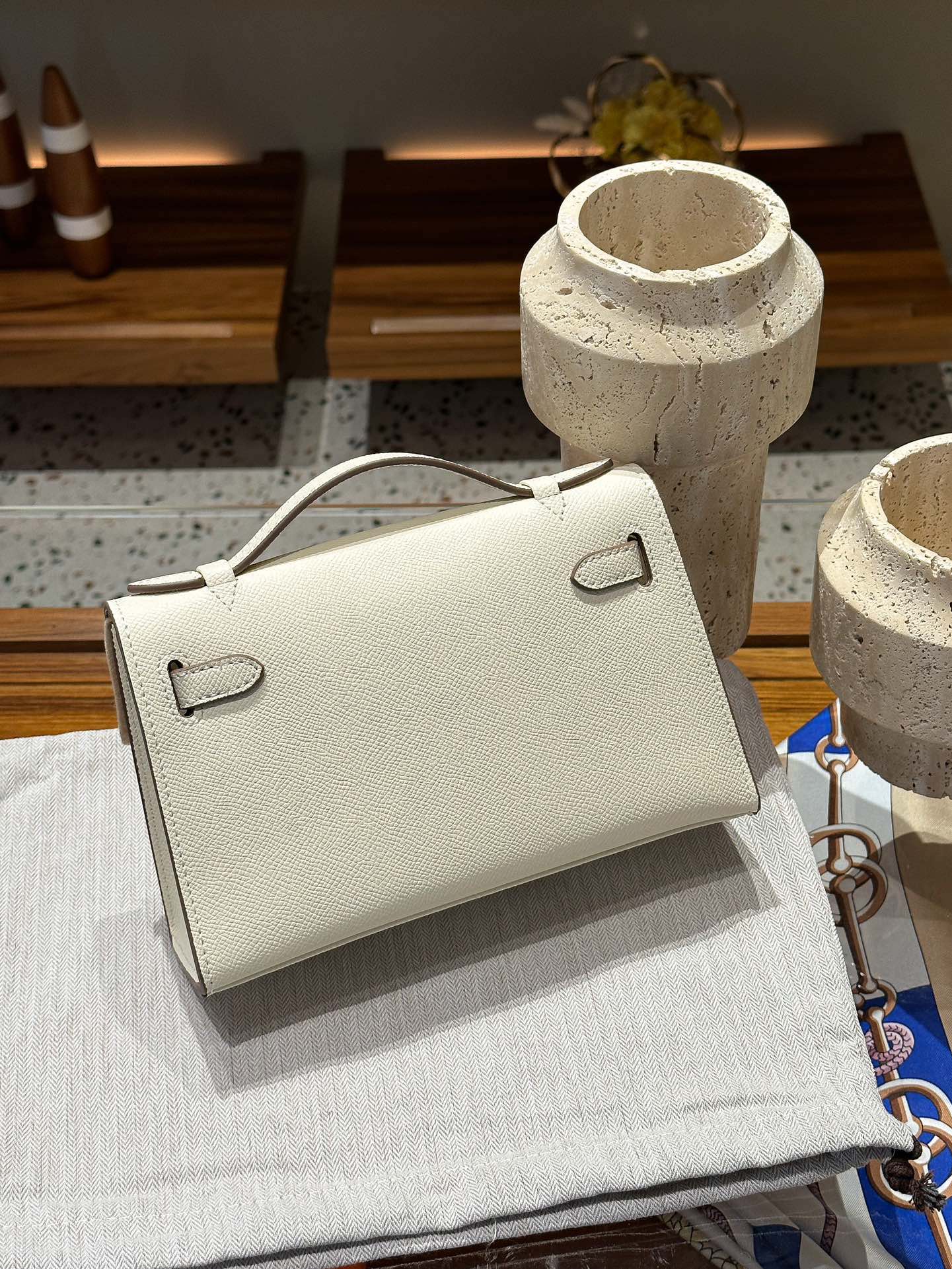 Hermes Kelly Mini 1st Kelly Pochette Generation Epsom Palm Leather-White