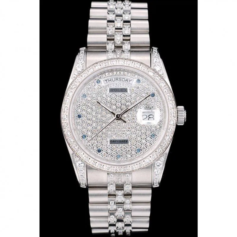 Rolex DayDate Diamond Plated Stainless Steel Bracelet Diamond Plated Dial 41985