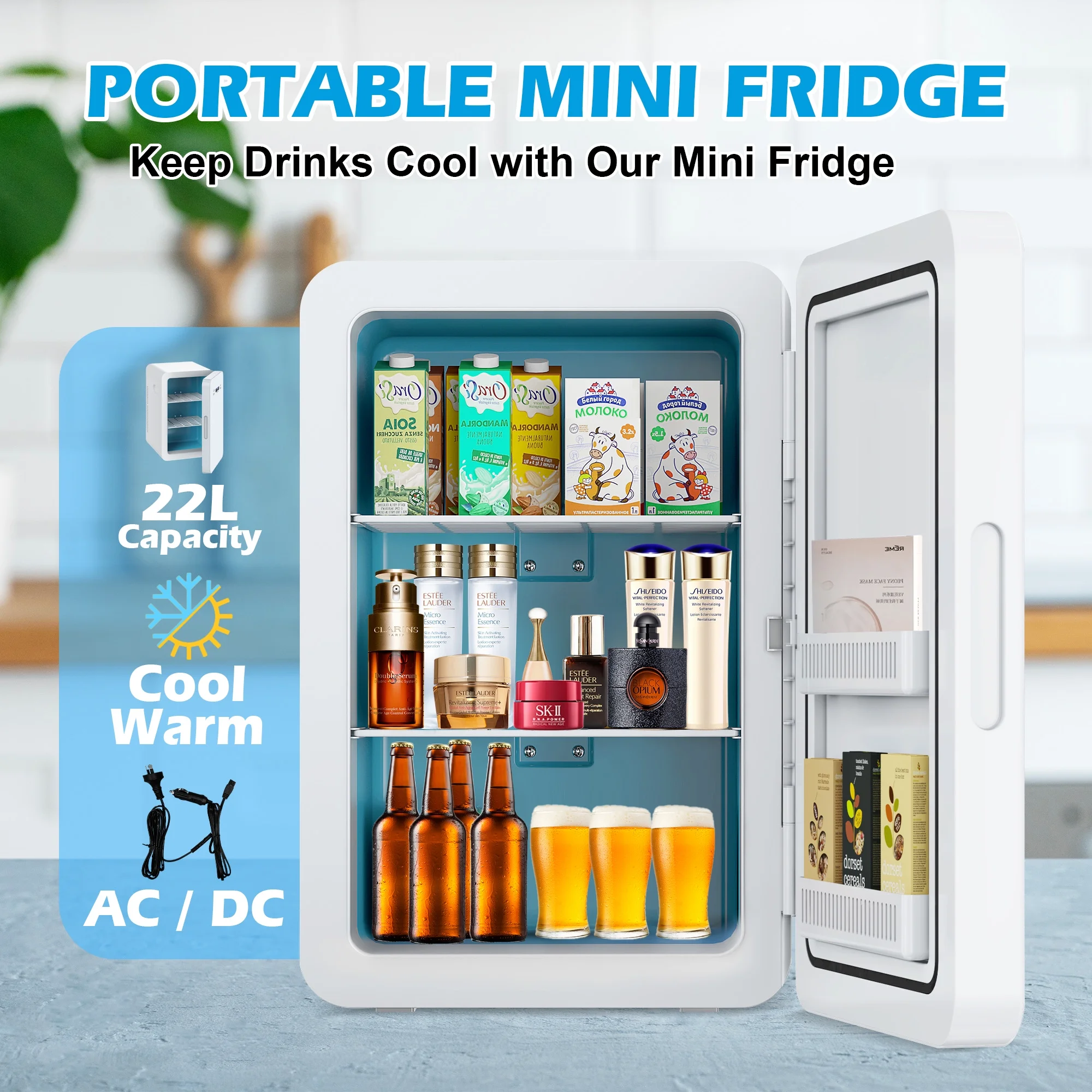 ADVWIN 22L/30Can Mini Fridge with Temperature Control, Compact Refrigerators for Bedroom, Cosmetics