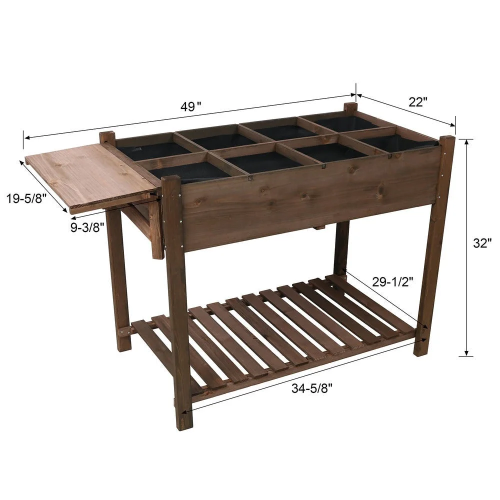 Barara King Planter Raised Garden Boxes Outdoor, Large Raised Garden Beds,8 Pockets Horticulture Raised Garden Bed with Foldable Side Table and Storage Shelf, dark brown color