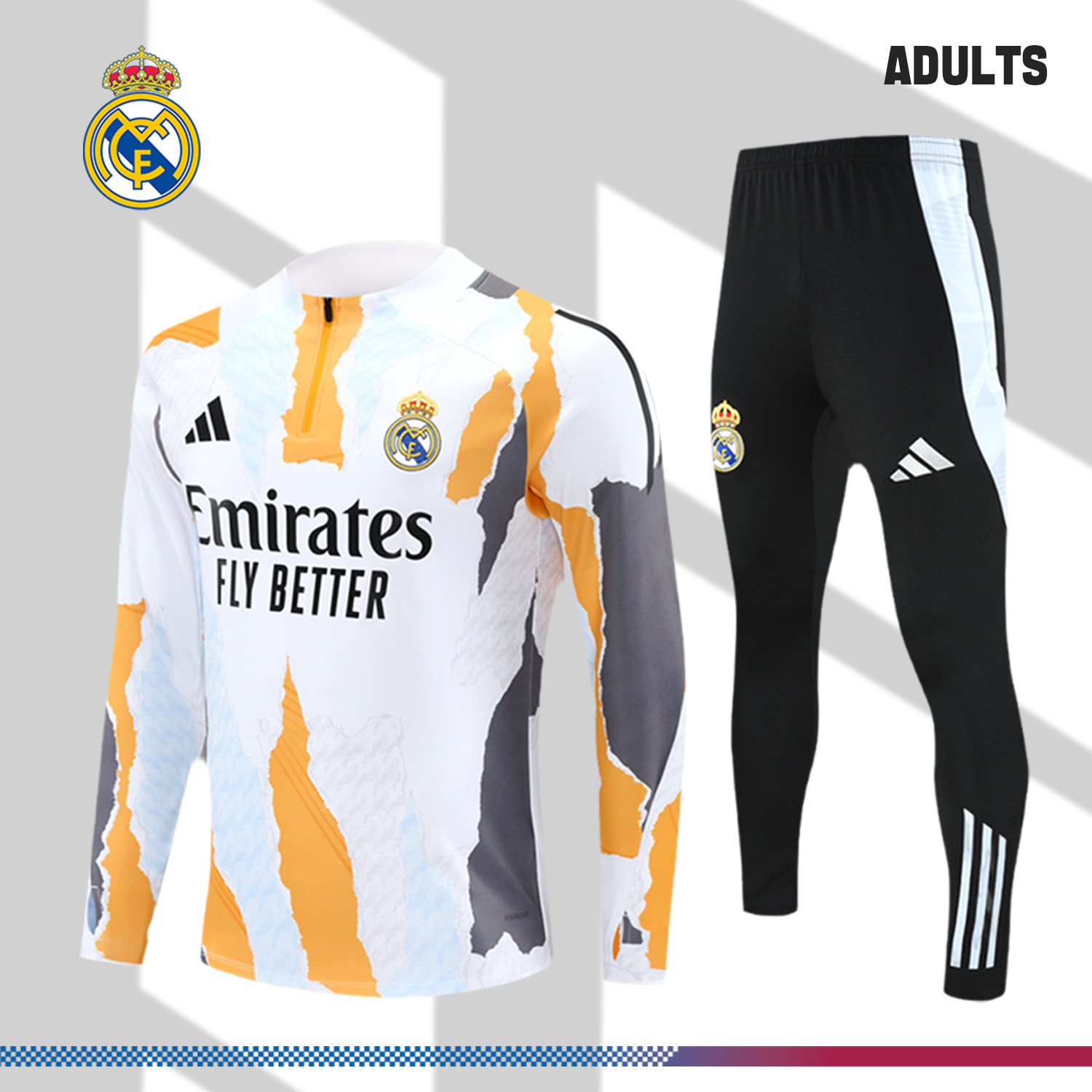 2024/2025 Real Madrid yellow and white adult half-zip training suit (Adult Kit)