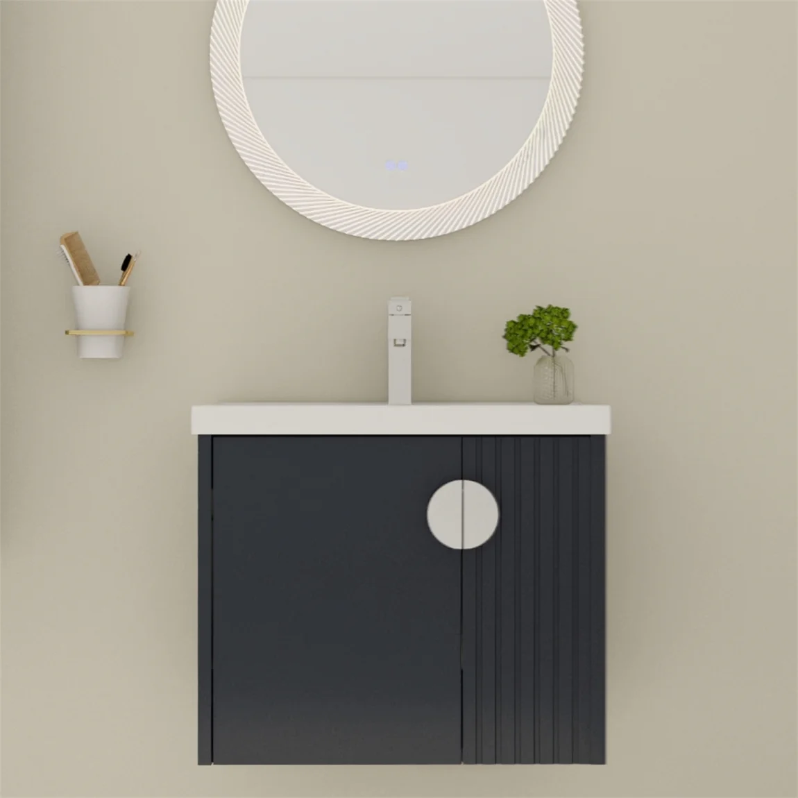 Bathroom Vanity with Dual-door Design, 24 Inch Bathroom Vanity Sink with Soft Close Door and Metal Handles, Bathroom Vanity with Sink for Small Bathroom Apartment, Black