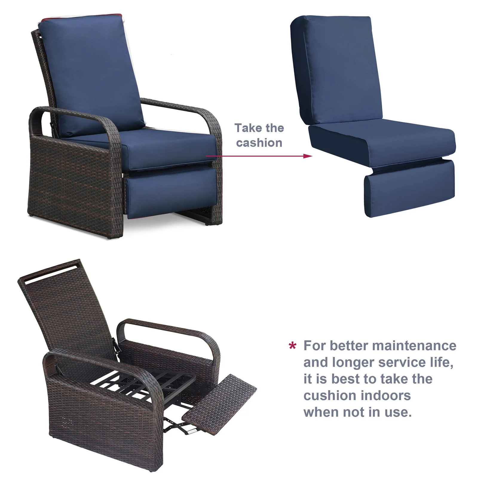 ATR ART to REAL 5.5?Thick Recliner Replacement Waterproof Cushion, Navy Blue