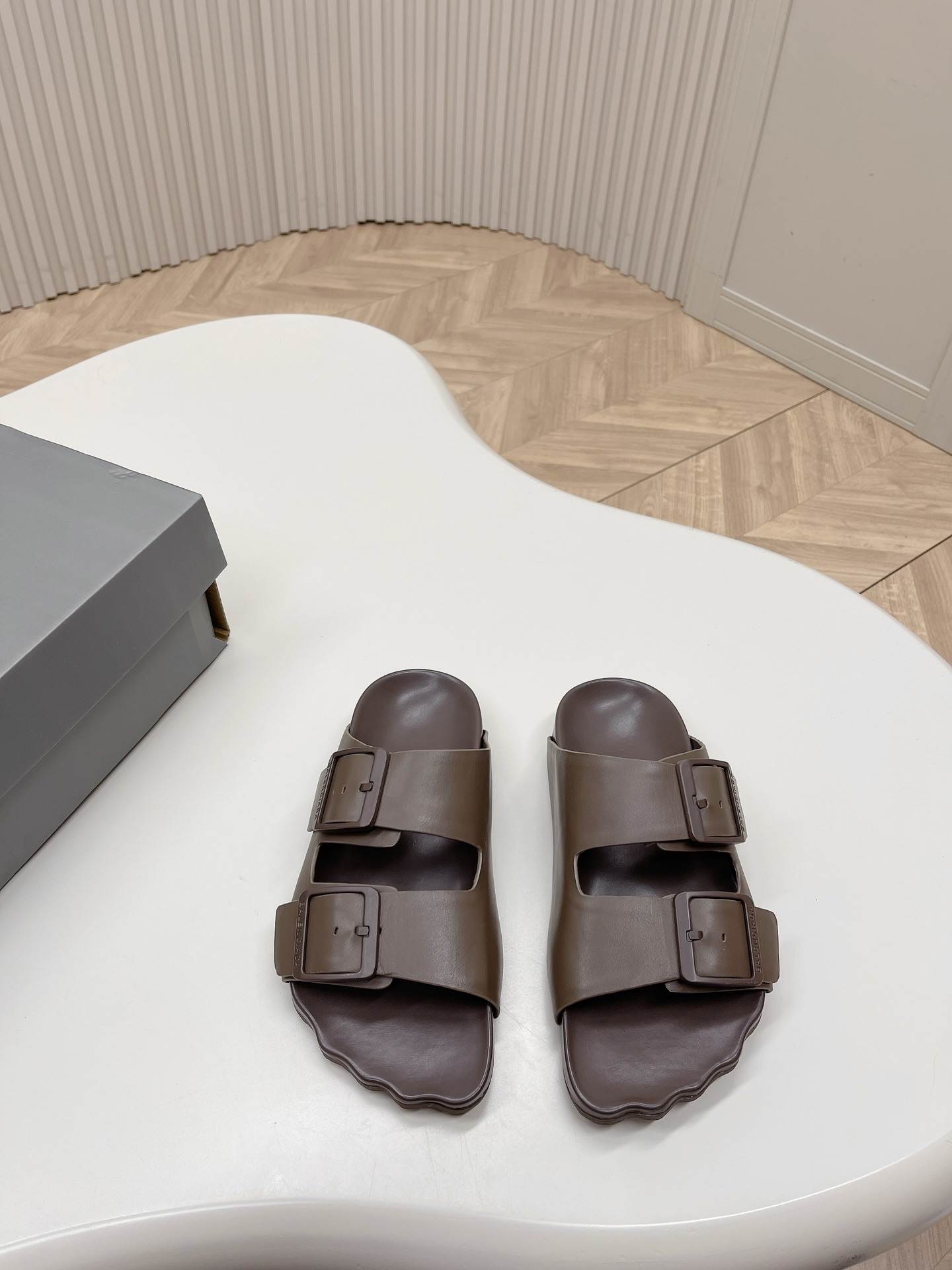 Balenciaga Mallorca Anatomical Five-Toe Double Buckle Rubber Suede& Leather Birks Sandals