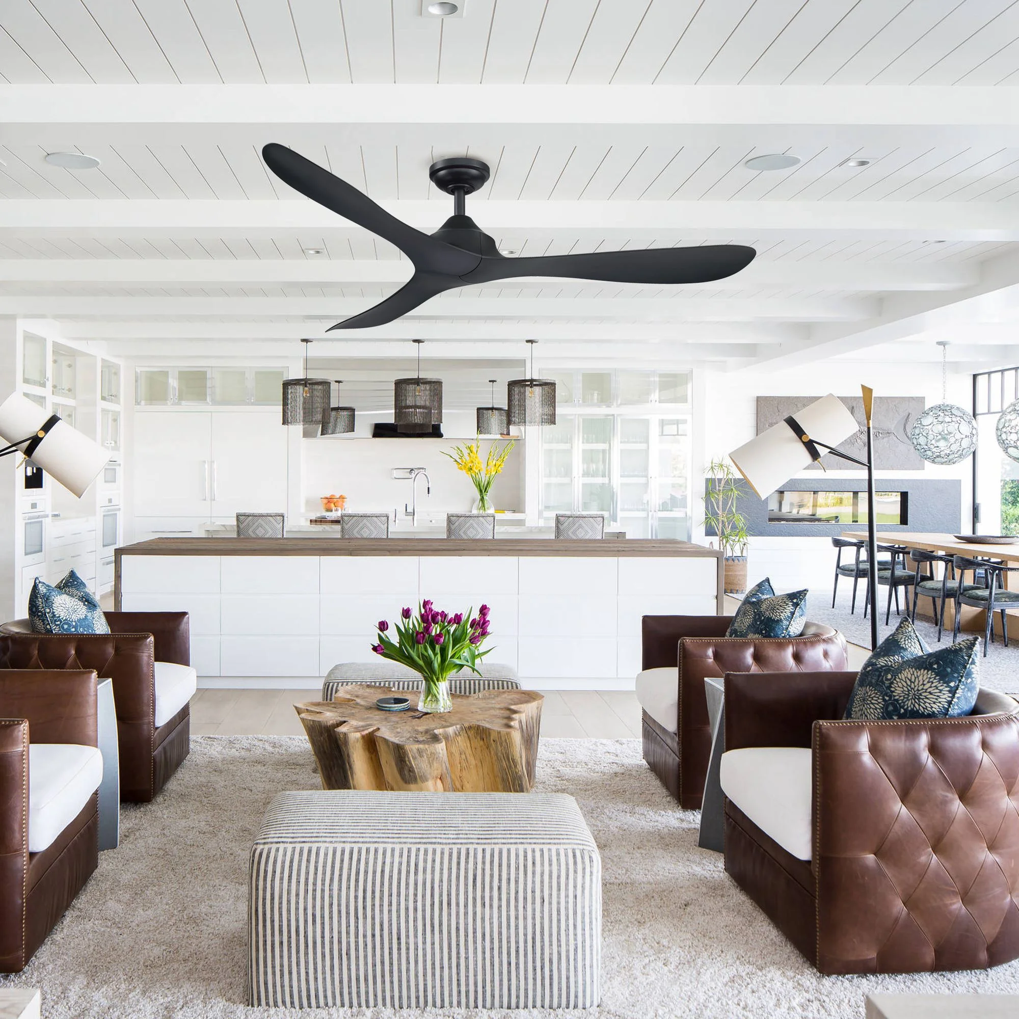 Parrot Uncle 56'' Black Downrod Mount Indoor Modern Ceiling Fan with Remote Control