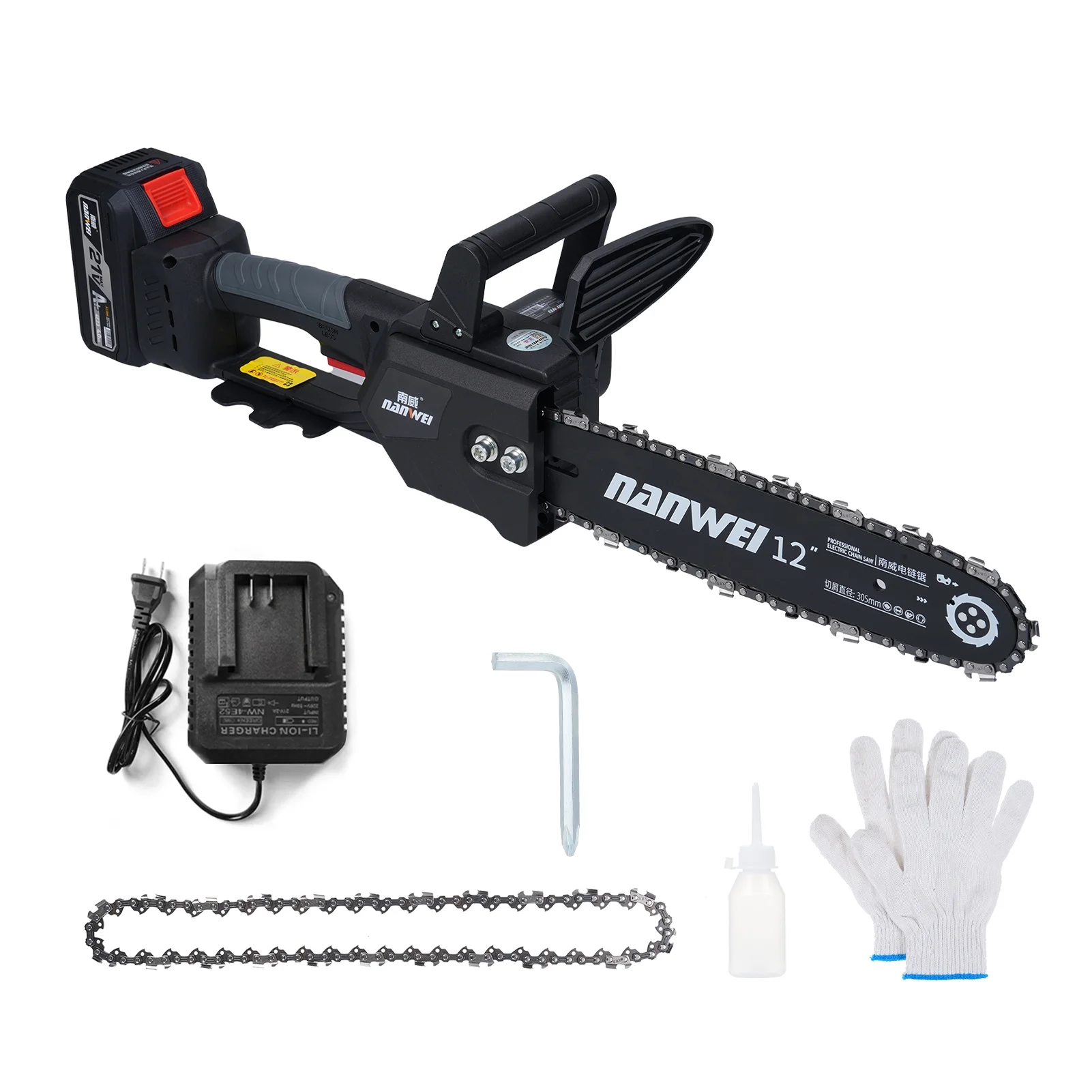 Cordless 12inch Cordless Chainsaw Electric Chainsaw 21V 4000mah Battery Safety Lock Battery Operated Saw With Brushless Motor For Cutting Trees Garden Pruning