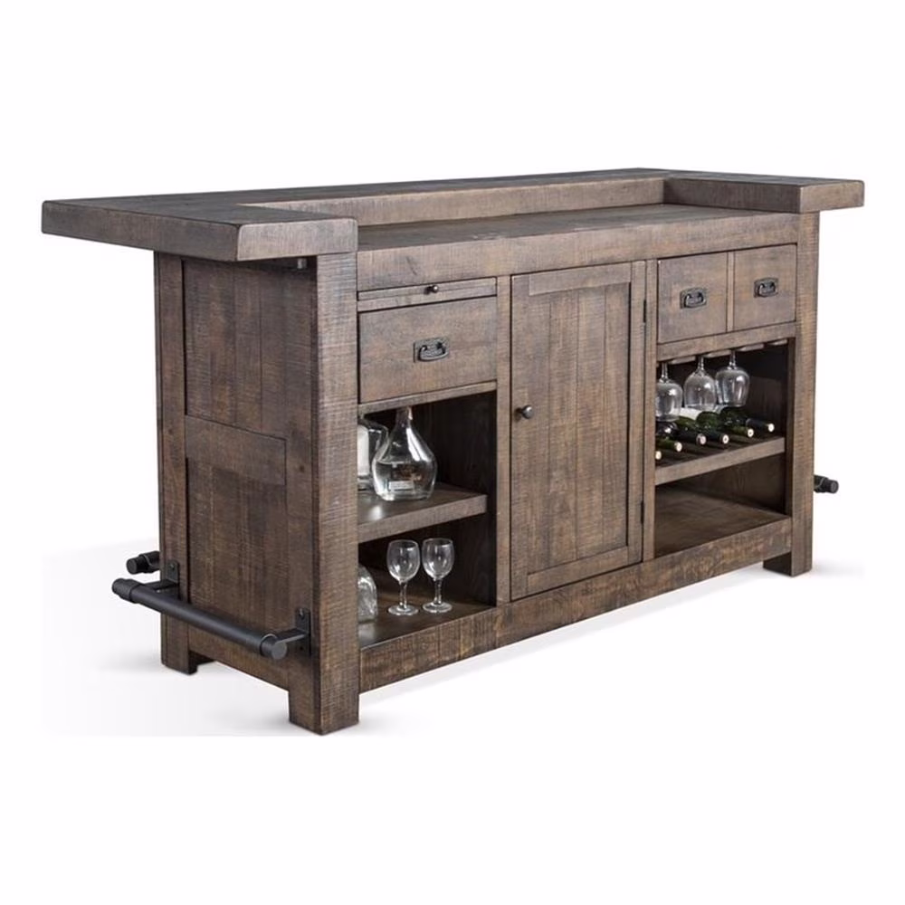 Pemberly Row 42" Traditional Mahogany Wood Home Bar in Gray Finish