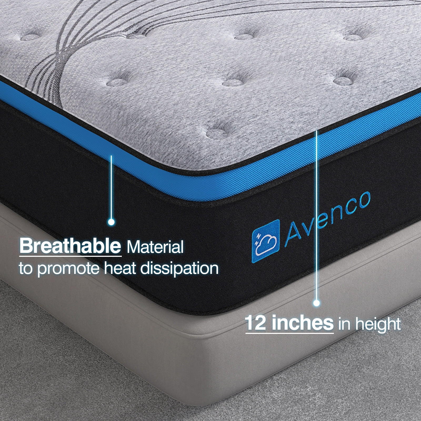 Avenco Original 12" Medium-Firm Gel Memory Foam Hybrid Mattress,Queen Size