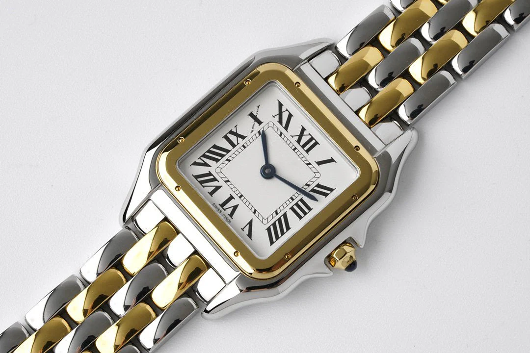 Cartier Watch PANTHERE 27MM GOLD SILVER CASE WHITE DIAL