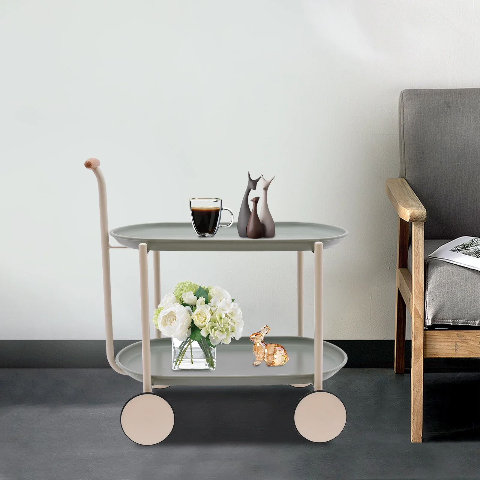 Wildnix Modern 2-Tier Serving Cart with Large Wheels, &nbsp; Carbon Steel and ABS Structure, Easy Assembly, Open Storage Design for Home and Office Use