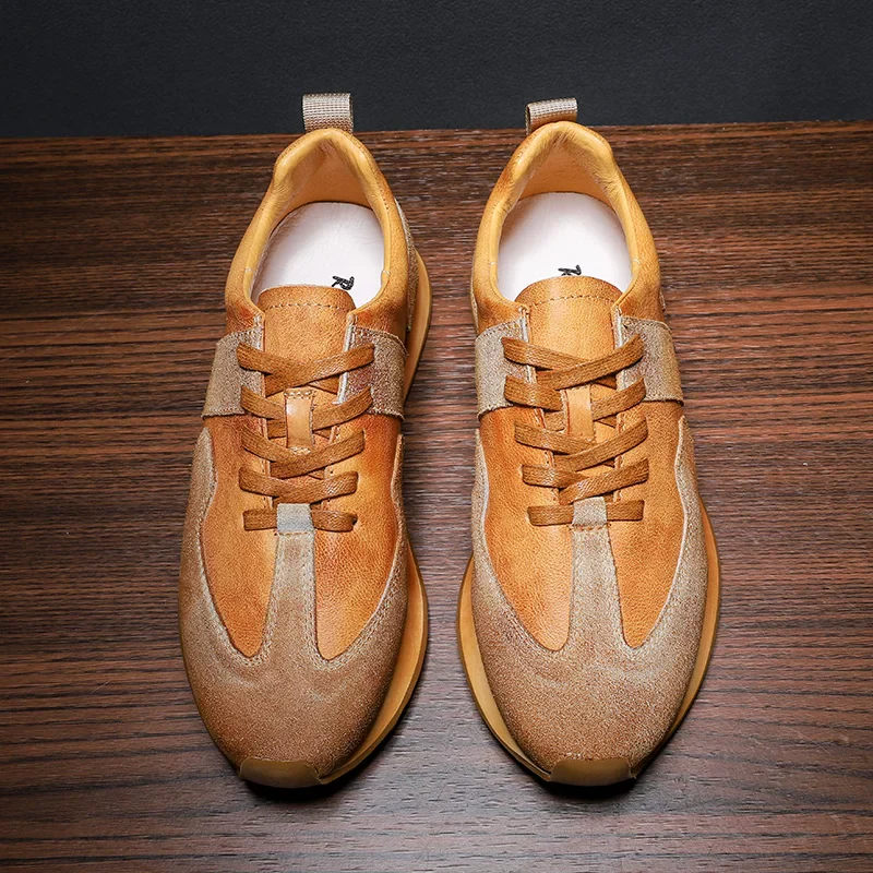 New leather retro thick-soled Agande training shoes