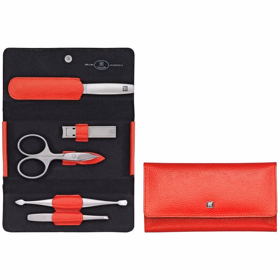 Maniküre Pediküre Set 5tlg. mit Nagelknipser, Leder, rot