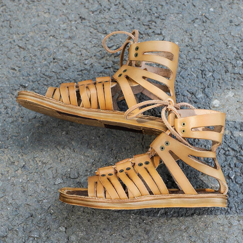 Men's handmade first-layer cowhide retro high-top sandals
