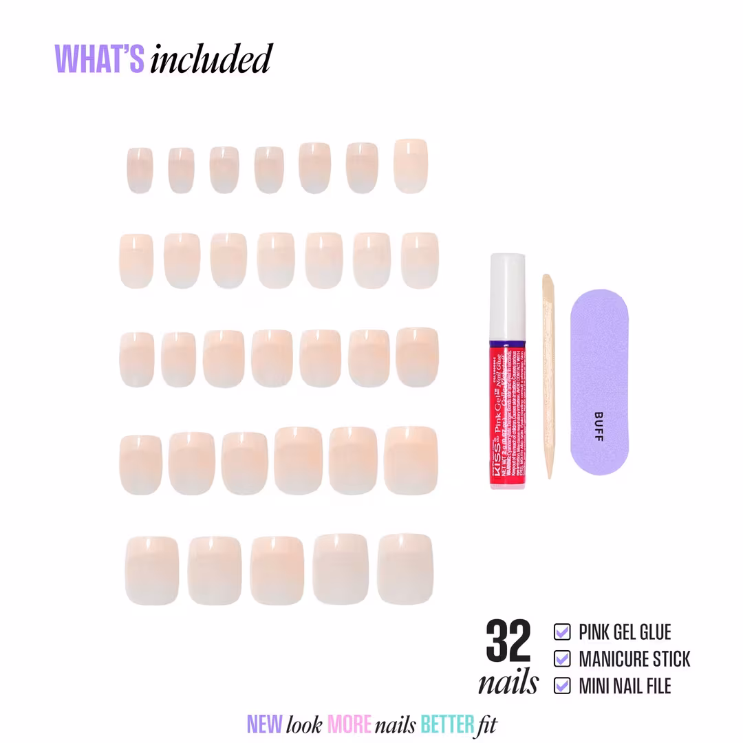 Kiss  Core French Real Short Squoval Press On Nails