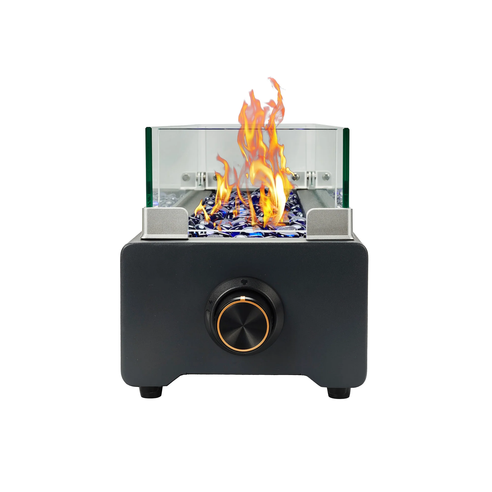 28-inch Table Top Gas Fire Pit, 40,000 BTU Tabletop Propane Fire Pit Portable Fireplace for Patio, Outdoor w/Wind Glass Shield, Glass Rocks, Carbon Gray