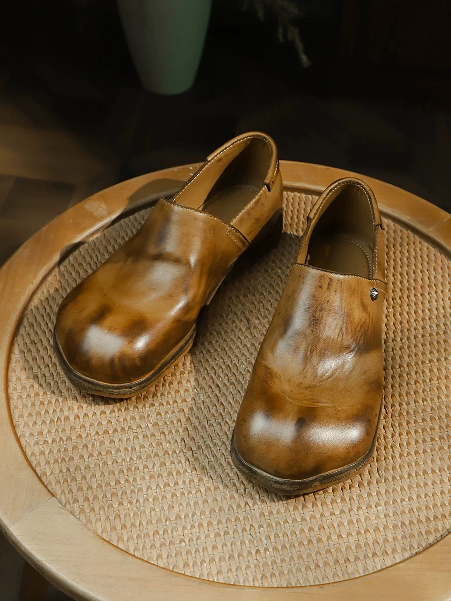 Washed horse leather one-pedal men's light casual style muller shoes