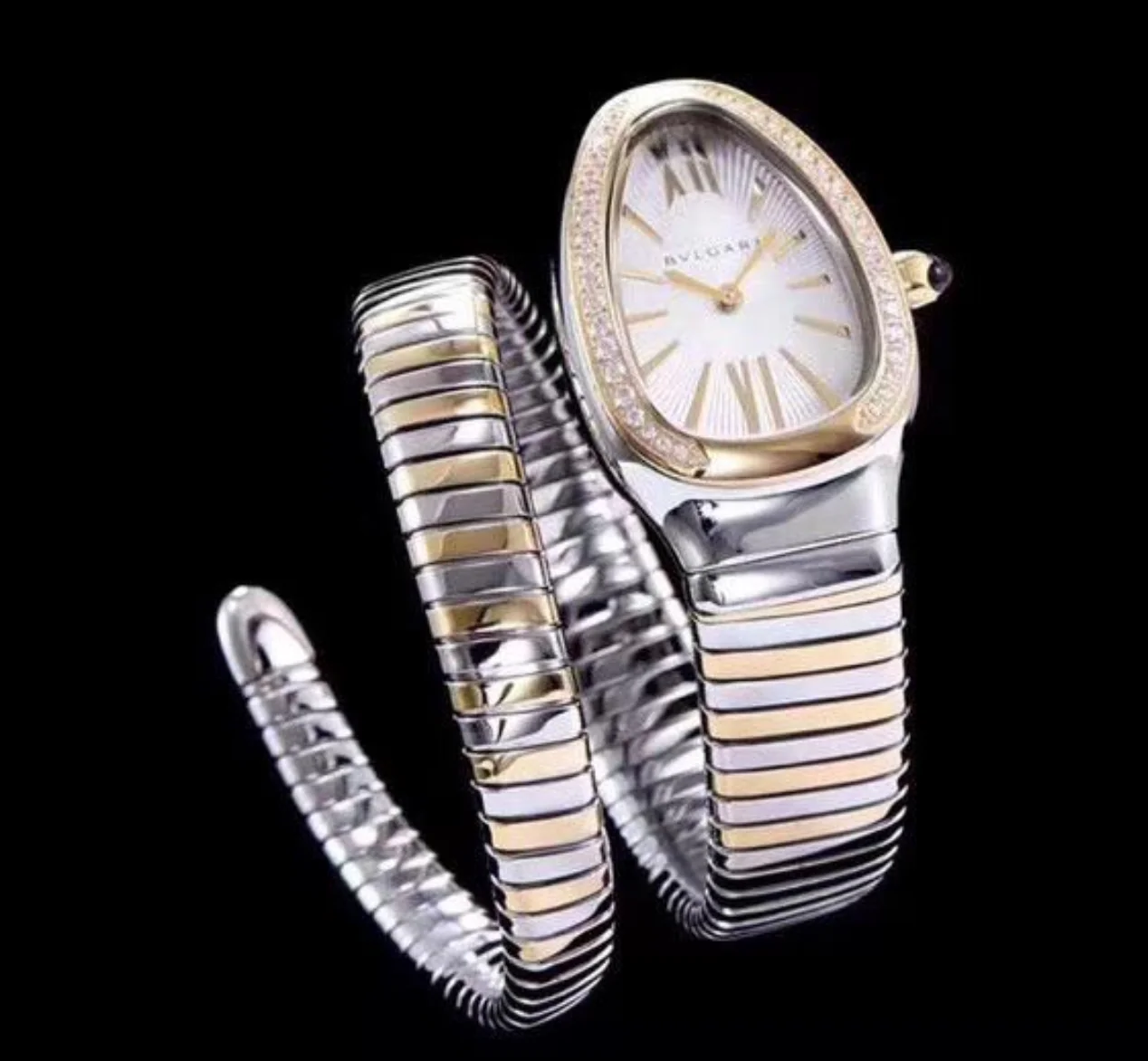 BVL Watch SERPENTI TUBOGAS 35MM PINK GOLD SILVER DIAMOND BEZEL