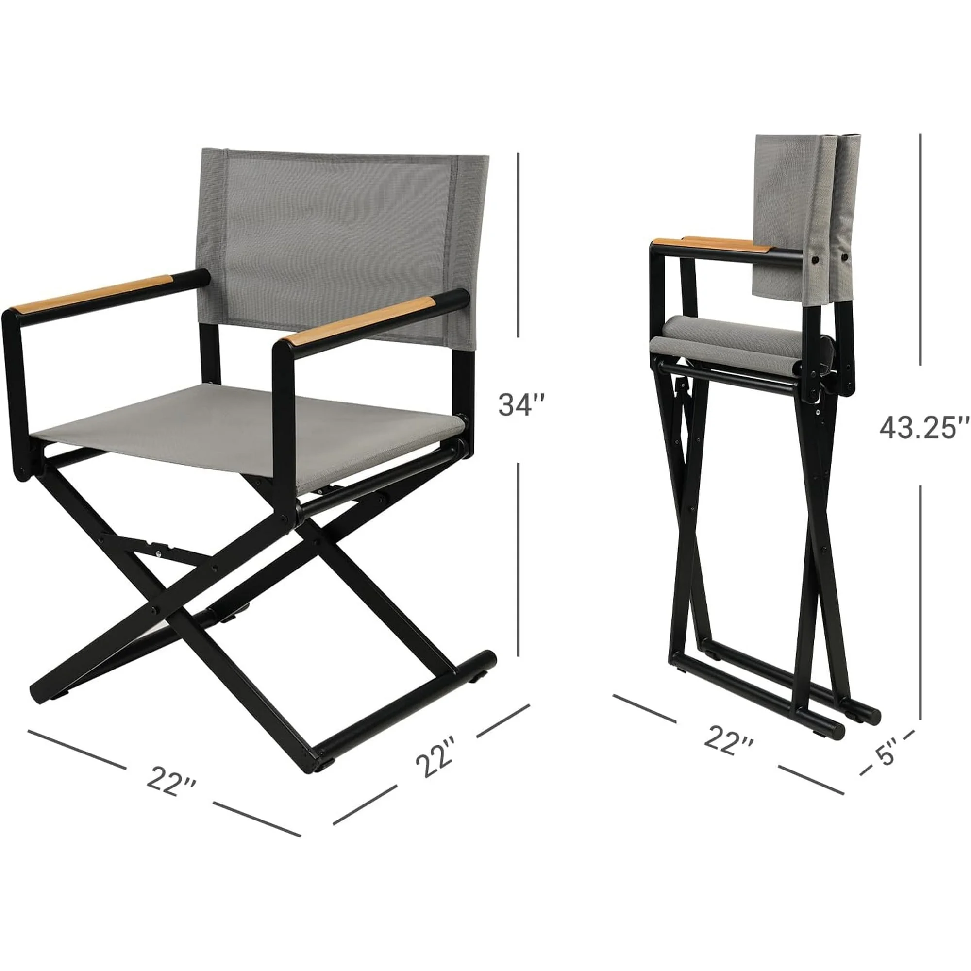 Grand Patio 22" Extra-Wide 2-Pack Directors Chairs, Foldable, Steel Frame, UV-Resistant Mesh, Wood Grain Armrests, Indoor/Outdoor, Dark Gray