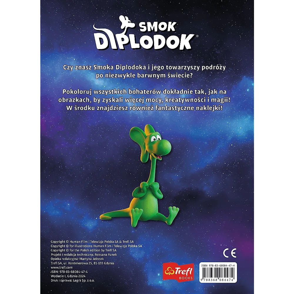 Smok Diplodok. Kolorowanka Z Naklejkami