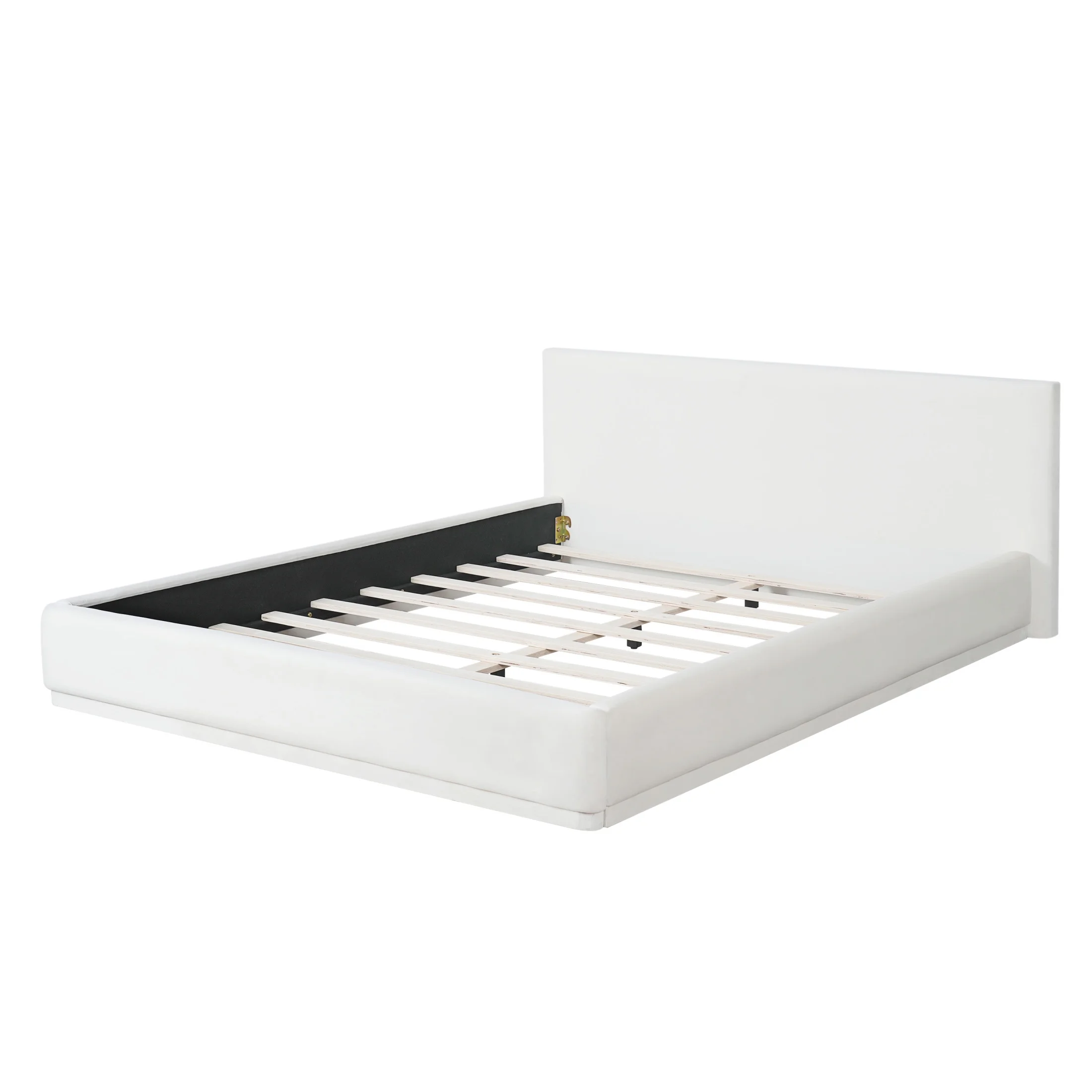 Christopher Knight Home Velvet Upholstered QueenBed, Solid Wood Platform Bed Frame, White