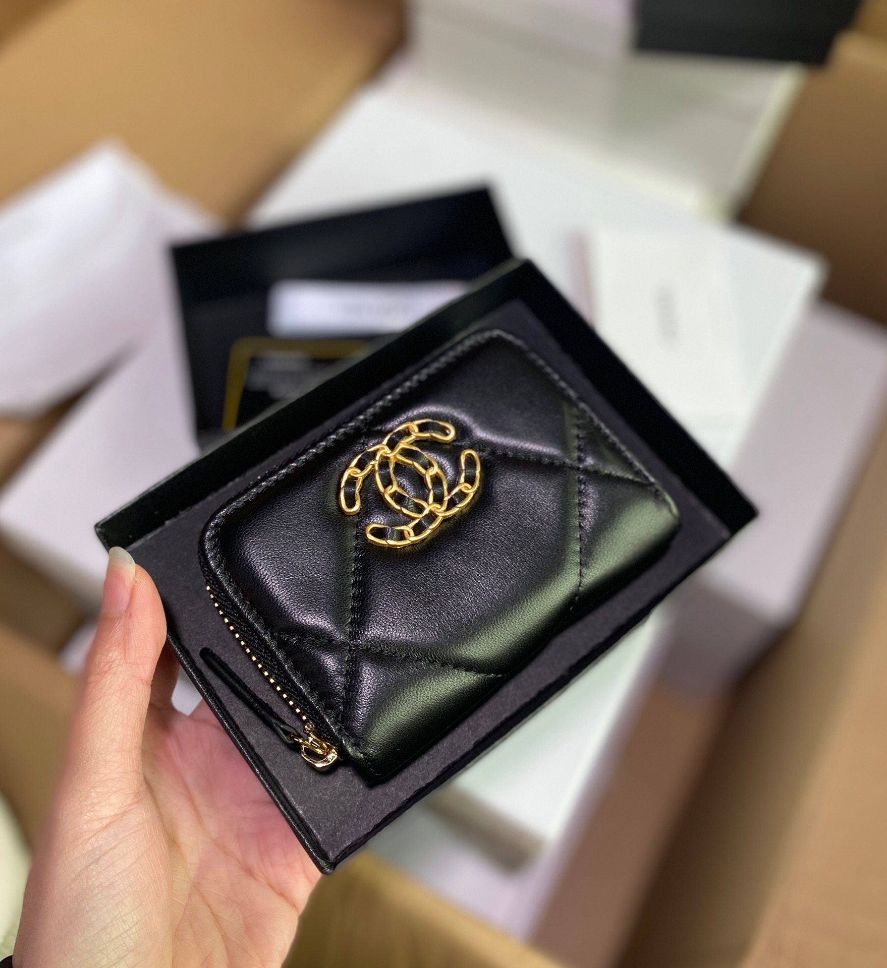 Chanel Lambskin Zip Coin Purse card holder WALLET