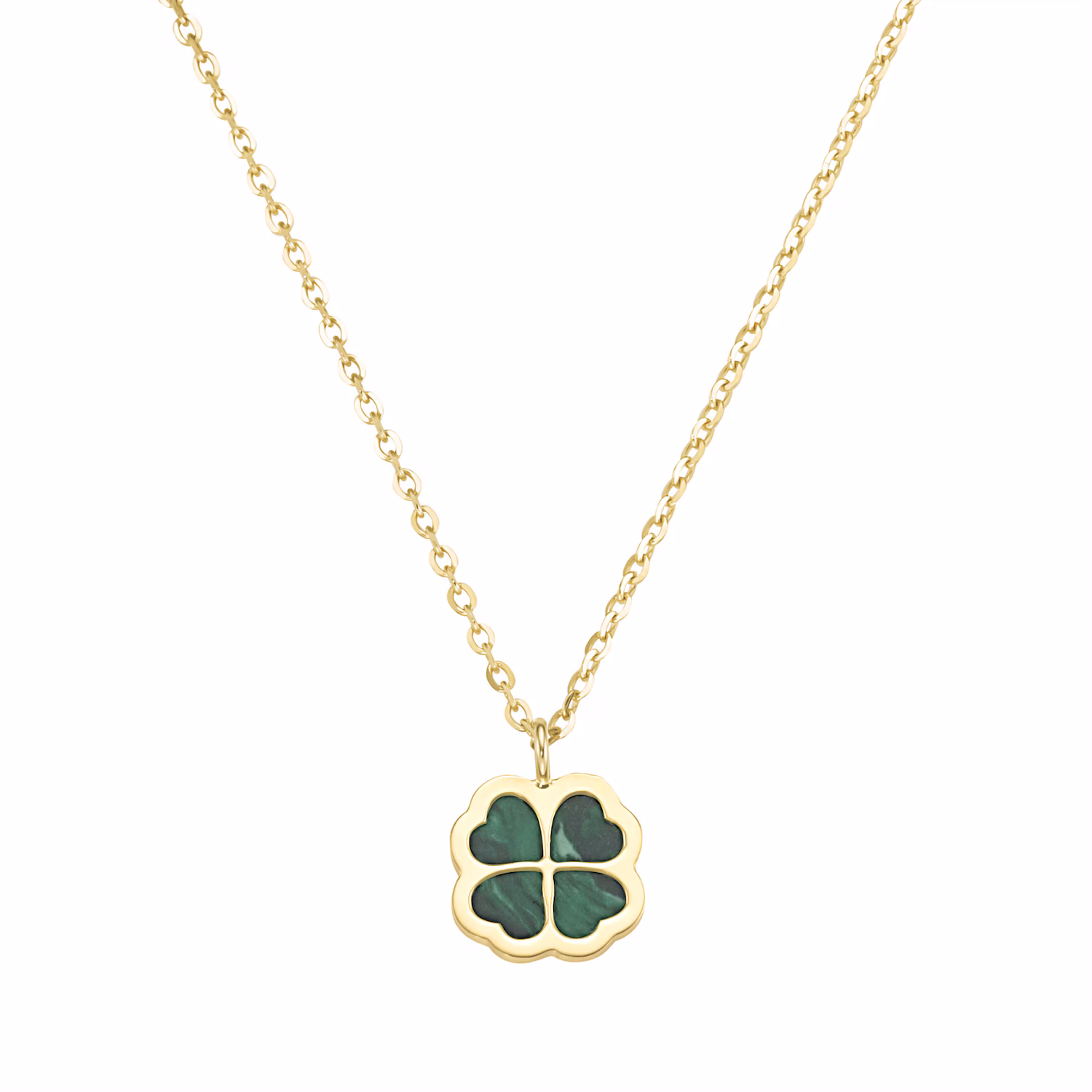Kette Kleeblatt-Anhänger mit Malachit, Gold 375
