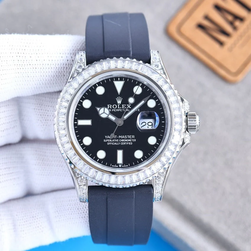 Rolex Watch YACHT MASTER 42 CUSTOM DIAMOND BEZEL BLACK DIAL Watch
