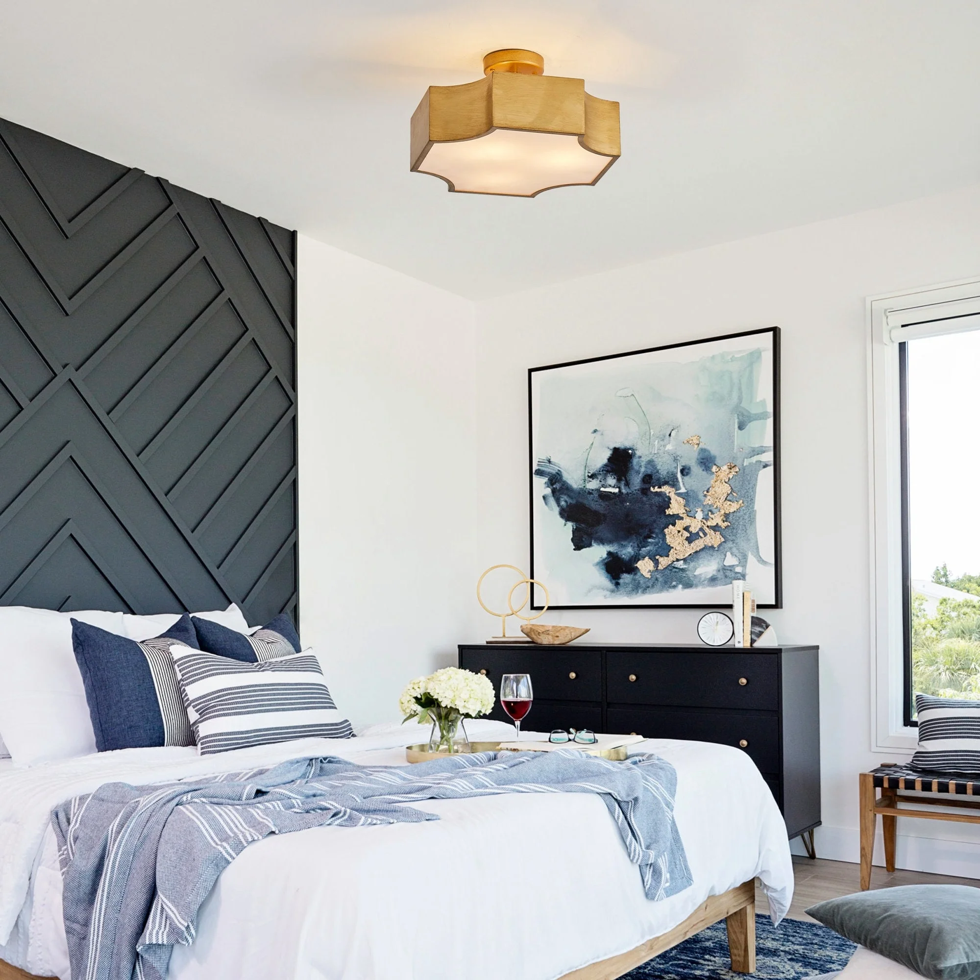 3-Light Modern Gold Semi-Flush Mount Ceiling Light