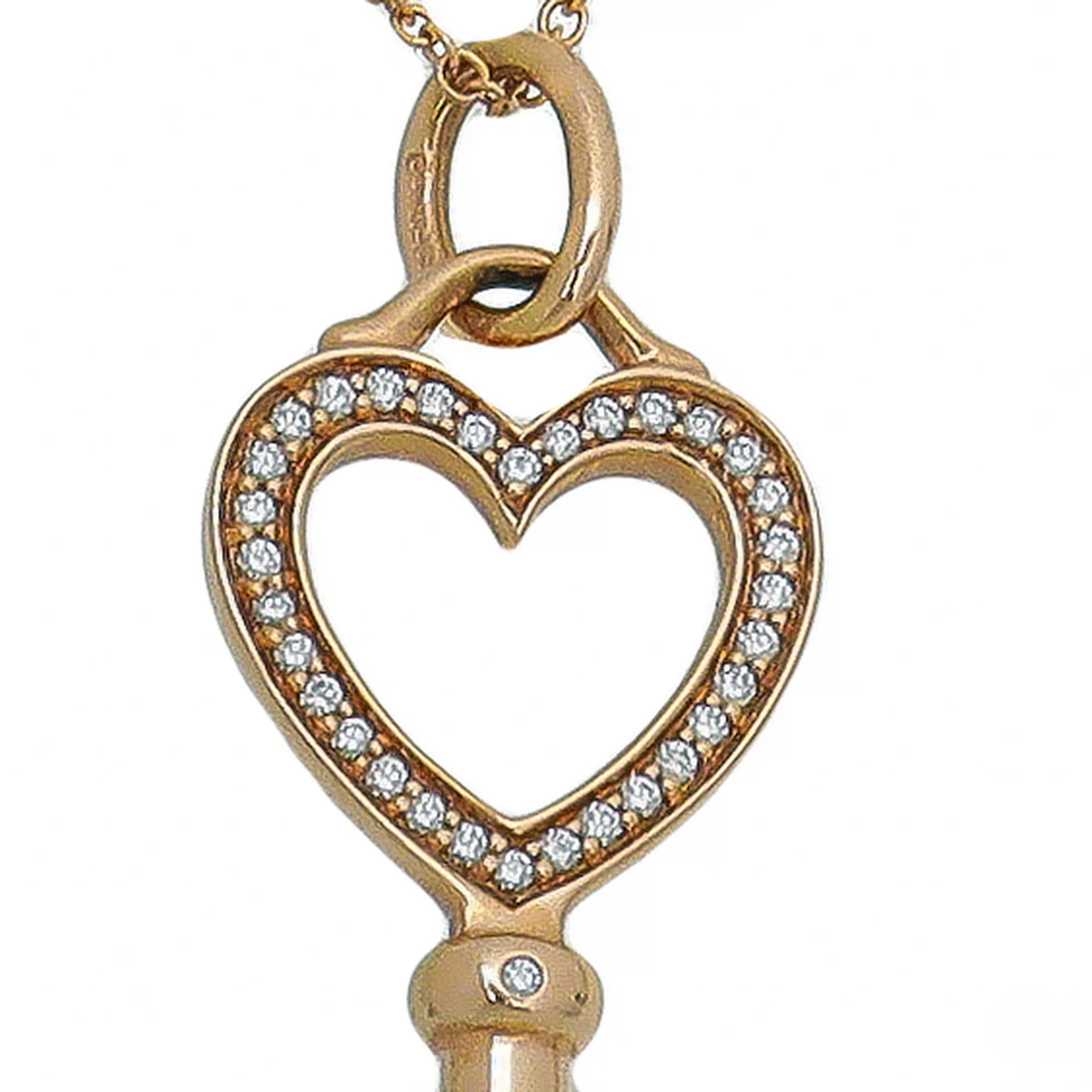 Tiffany & Co 18K Yellow Gold Diamond Heart Key Charm Necklace