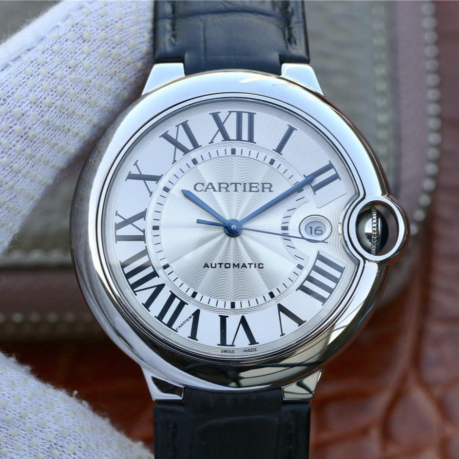 Cartier Watch BALLON BLEU DATE 42 SILVER DIAL BLACK BRACELET