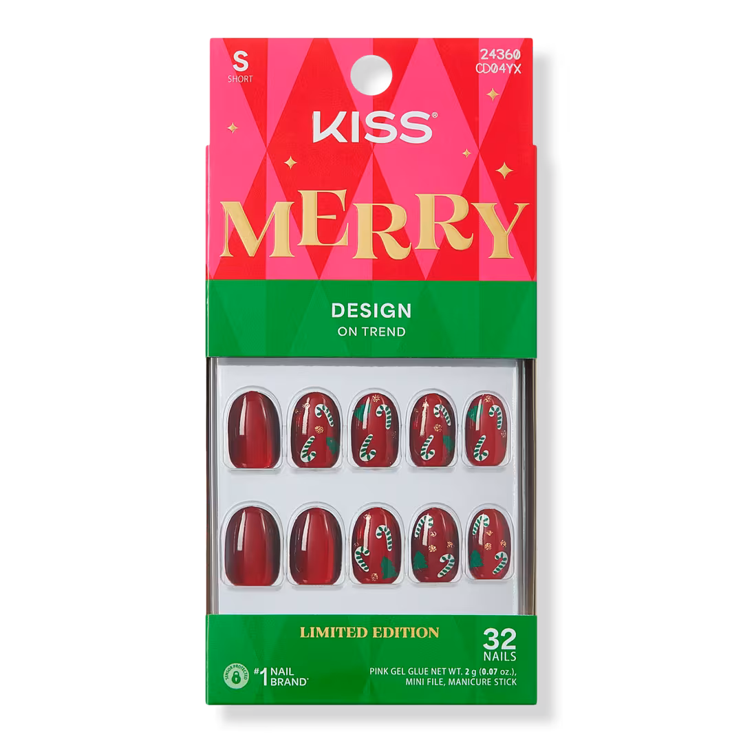 Kiss  Core Design Short Round Press On Nails, Sleigh My Name