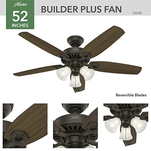 Hunter Fan Company Hunter 53238 Transitional 52Ceiling Fan from Builder Plus Collection Dark, New Bronze Finish