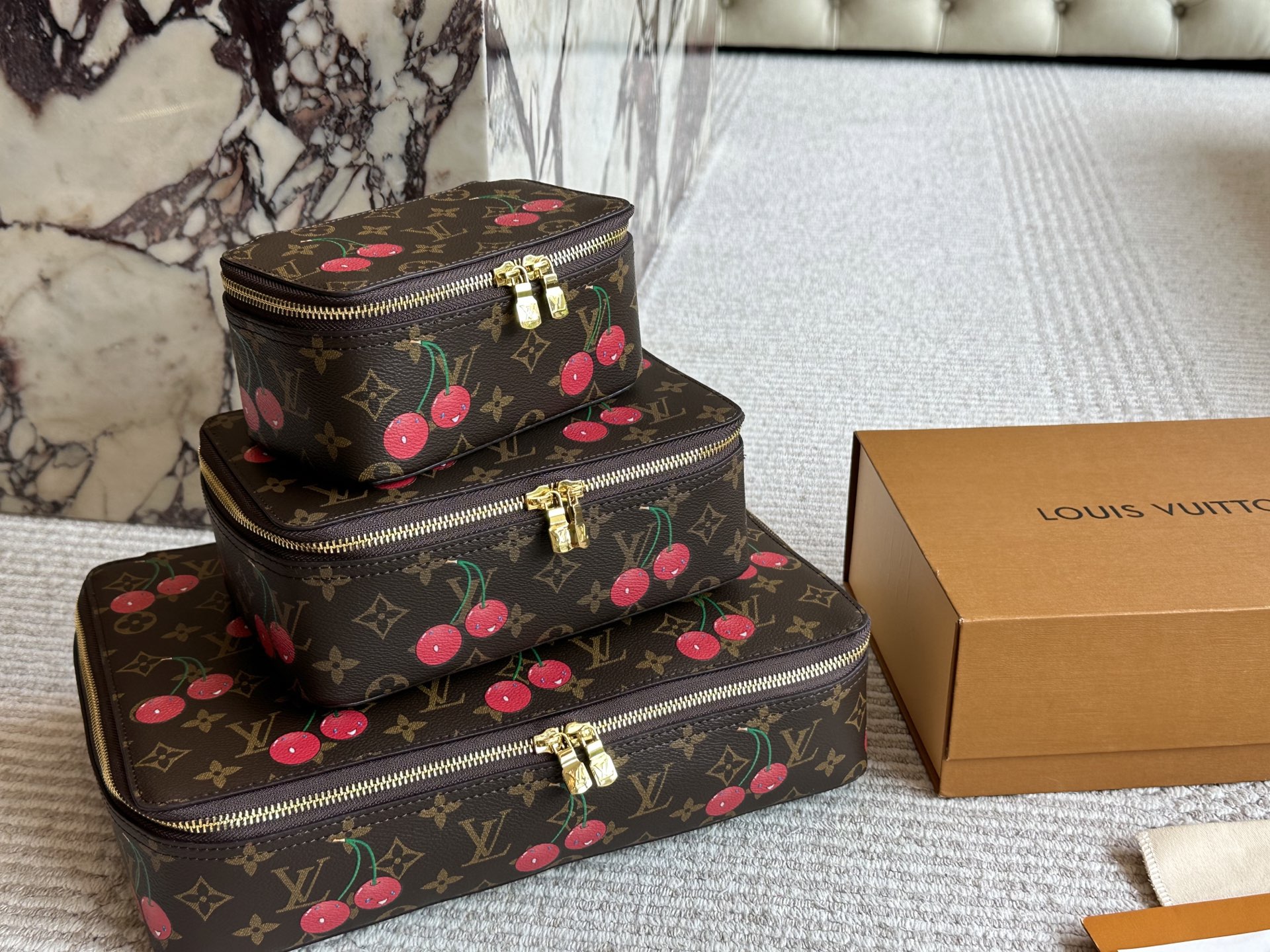 LV x TM Monogram Cerises Canvas Nice Vanity Jewelry Case Travel Top Handle Bag