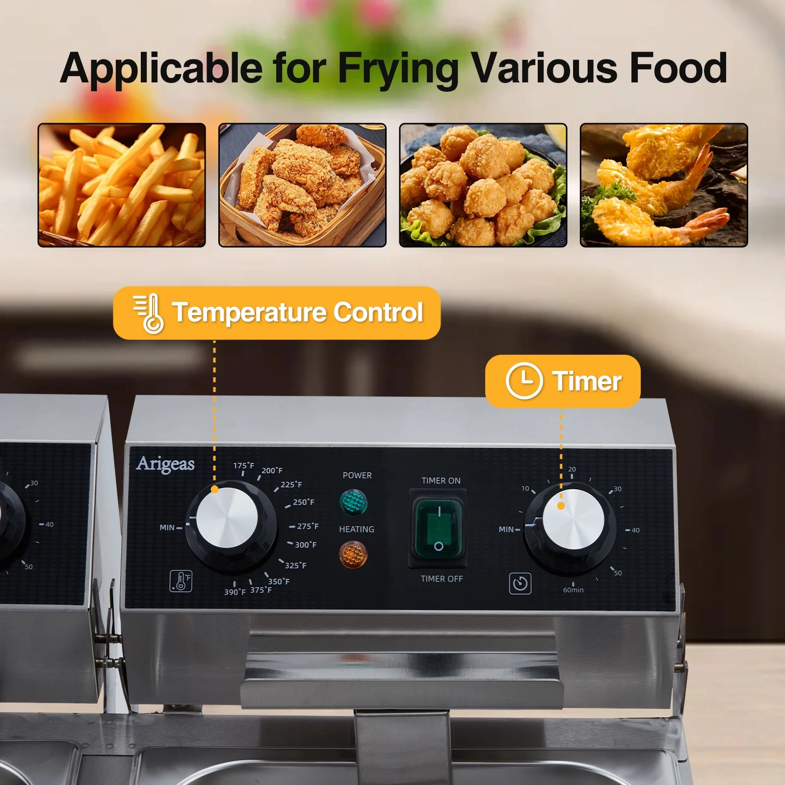 Yesurprise 6/10/12L Commercial Electric Deep Fryer Dual Tank w/Basket & Lid Countertop Stainless Steel Deep Fryer for Large Tank French Fries Onion Rings