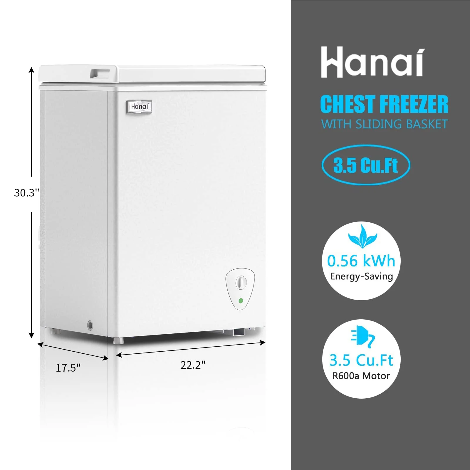 WANAI Deep Freezer 3.5 Cu.ft,Chest Freezer with Top Open Door,Suitable for Apartments, Dorms or Garages,White