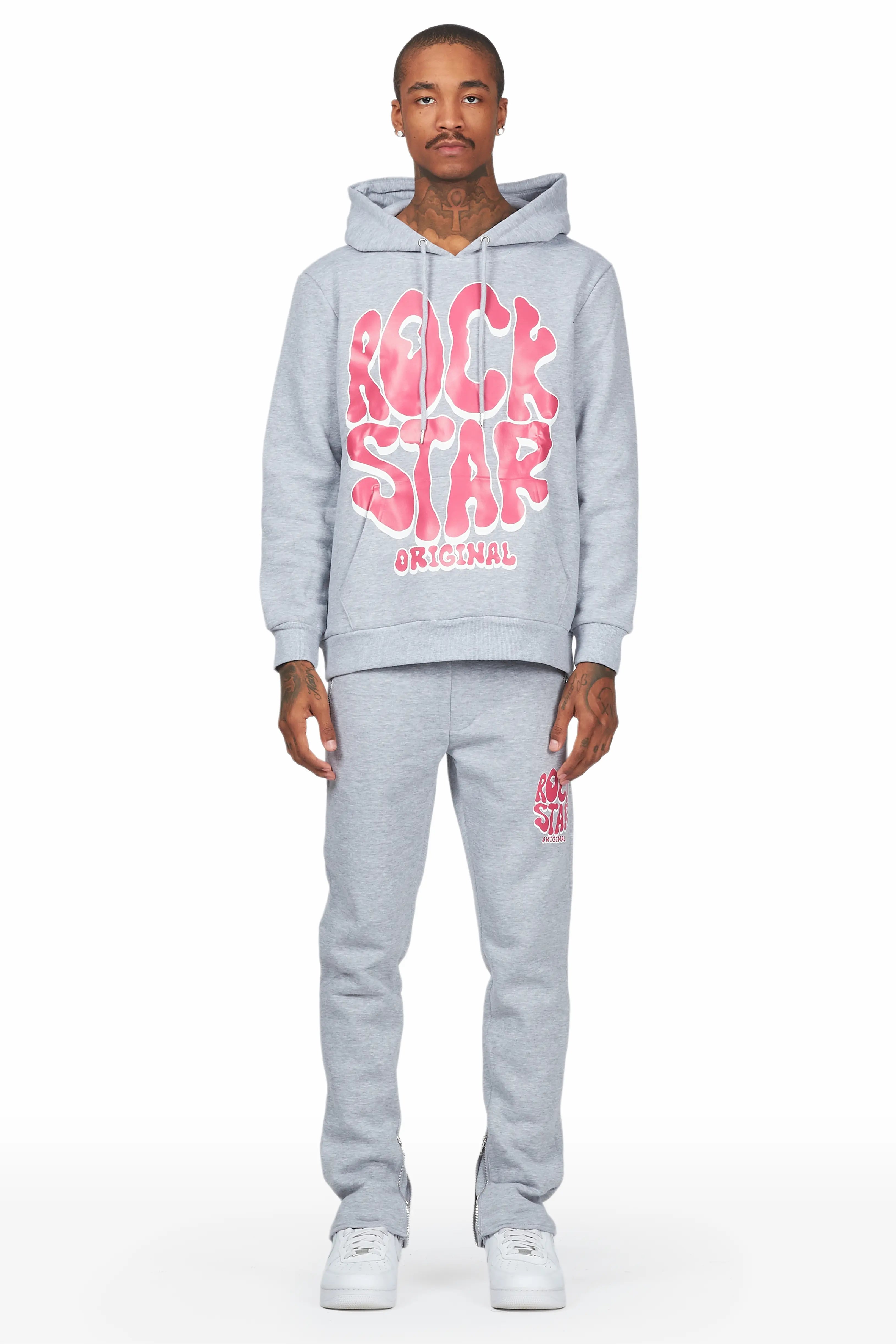 Warblen Grey/Pink Slim Fit Track Set