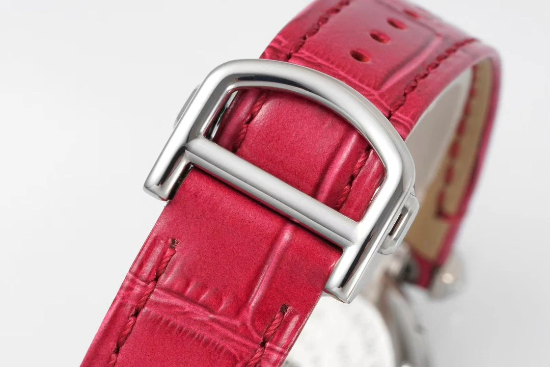 Cartier Watch pasha 30mm quartz pink gold white dial red leather